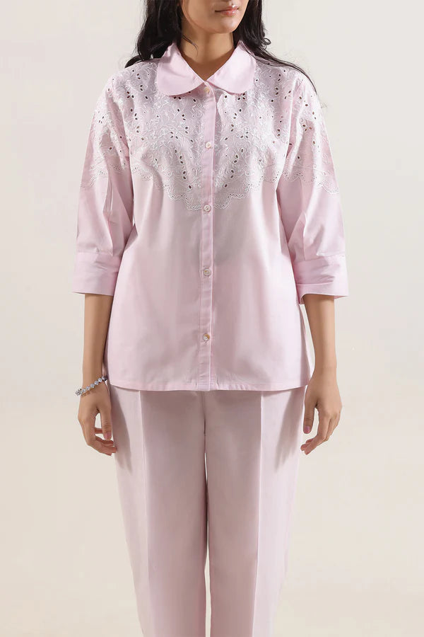 Solid Embroidered Poplin Stitched 2 piece (Shirt/Trouser)