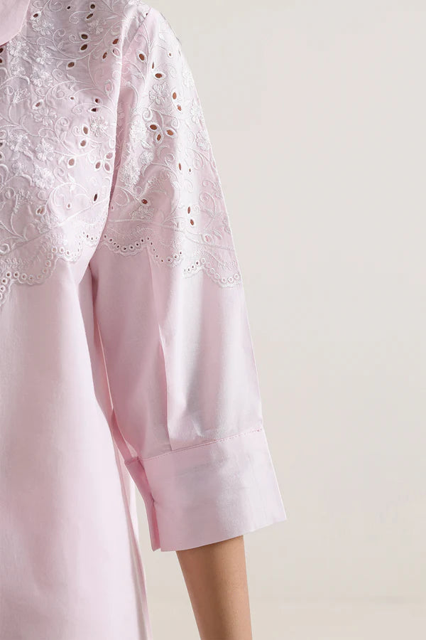 Solid Embroidered Poplin Stitched 2 piece (Shirt/Trouser)