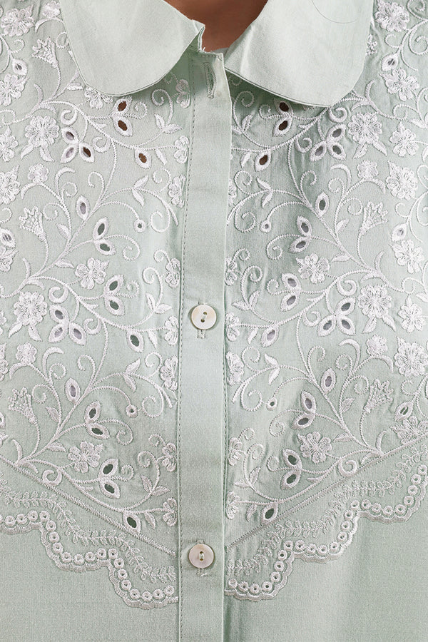 Solid Embroidered Poplin Stitched 2 piece (Shirt/Trouser)