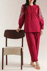 Solid Embroidered Poplin Stitched 2 piece (Shirt/Trouser)