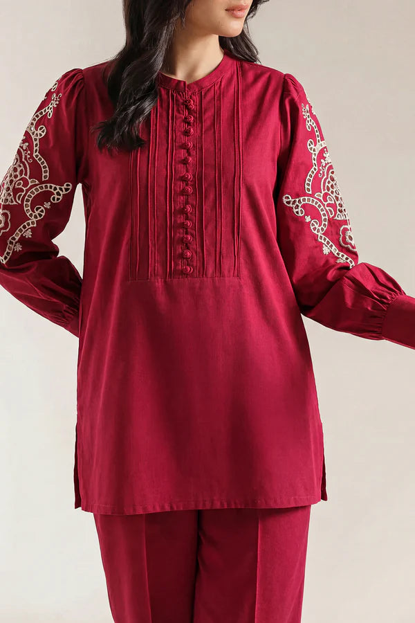 Solid Embroidered Poplin Stitched 2 piece (Shirt/Trouser)