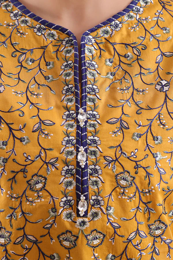 Solid Embroidered Cambric Stitched 3 Piece