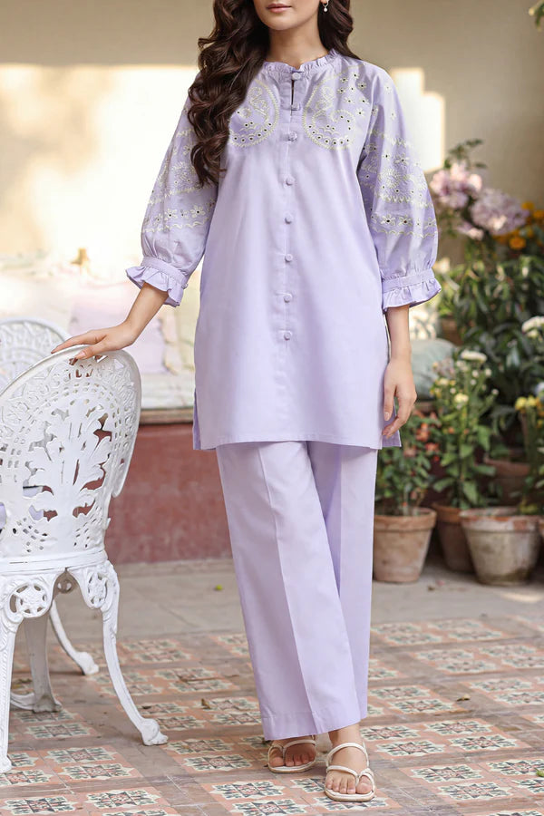 Solid Embroidered Poplin Stitched 2 piece (Shirt/Trouser)