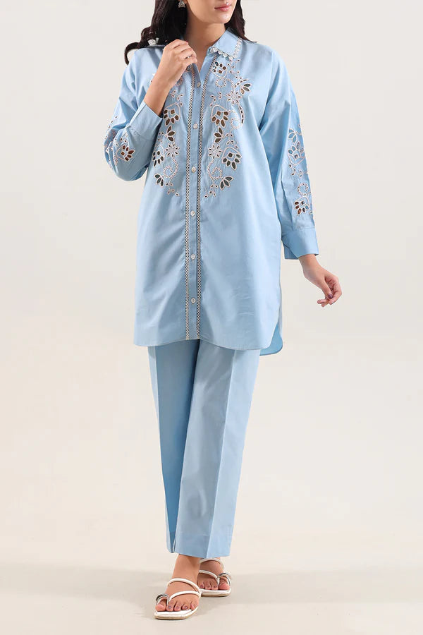 Solid Embroidered Poplin Stitched 2 piece (Shirt/Trouser)