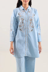 Solid Embroidered Poplin Stitched 2 piece (Shirt/Trouser)