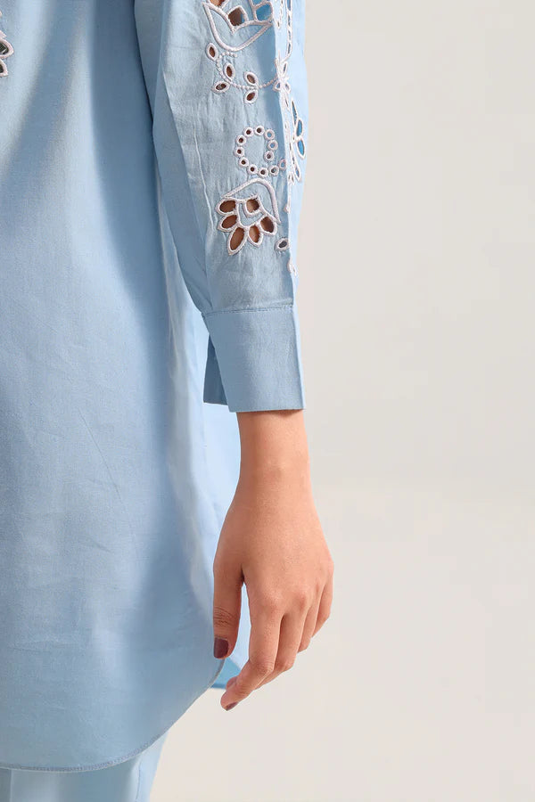 Solid Embroidered Poplin Stitched 2 piece (Shirt/Trouser)