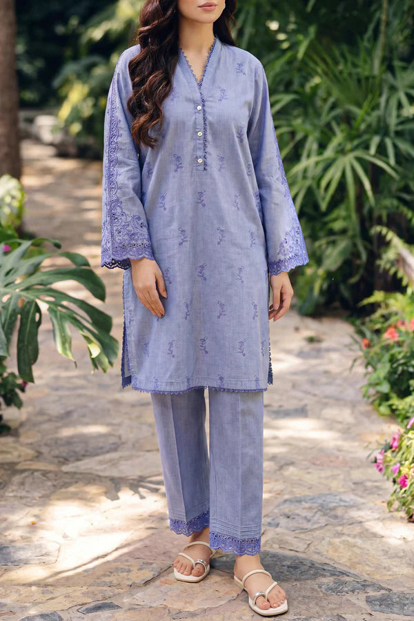 Solid Embroidered Lawn Stitched 2 Piece (Shirt/Trouser)