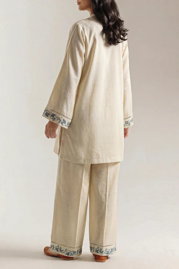 Solid Embroidered Cross Hatch Stitched 2 Piece (Shirt/Trouser)