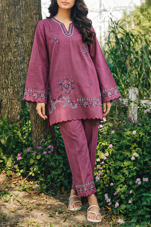 Solid Embroidered Cross Hatch Stitched 2 Piece (Shirt/Trouser)