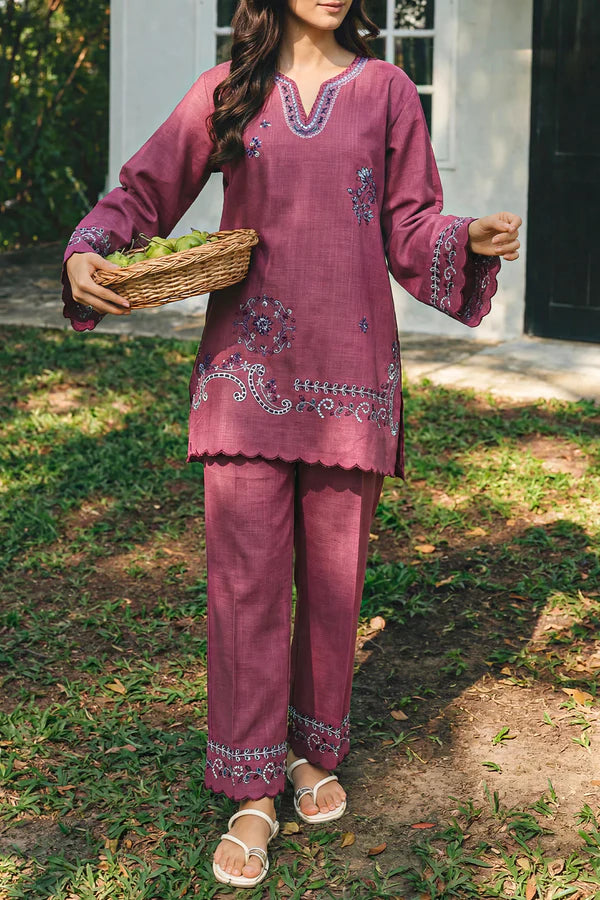 Solid Embroidered Cross Hatch Stitched 2 Piece (Shirt/Trouser)