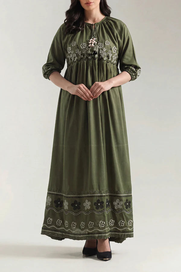 Solid Embroidered Khaddar Stitched Shirt