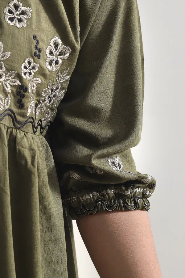 Solid Embroidered Khaddar Stitched Shirt