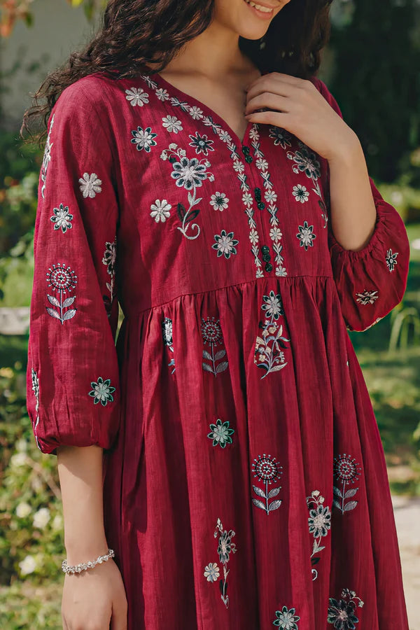 Solid Embroidered Khaddar Stitched Shirt
