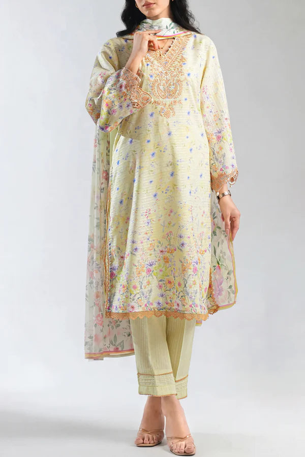 Printed Embroidered Cotton Jacquard Stitched 2 Piece (Shirt/Dupatta)