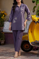Solid Embroidered Poplin Stitched 2 piece (Shirt/Trouser)
