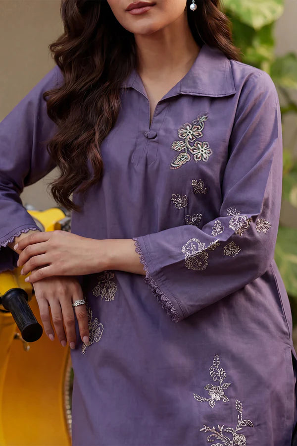 Solid Embroidered Poplin Stitched 2 piece (Shirt/Trouser)