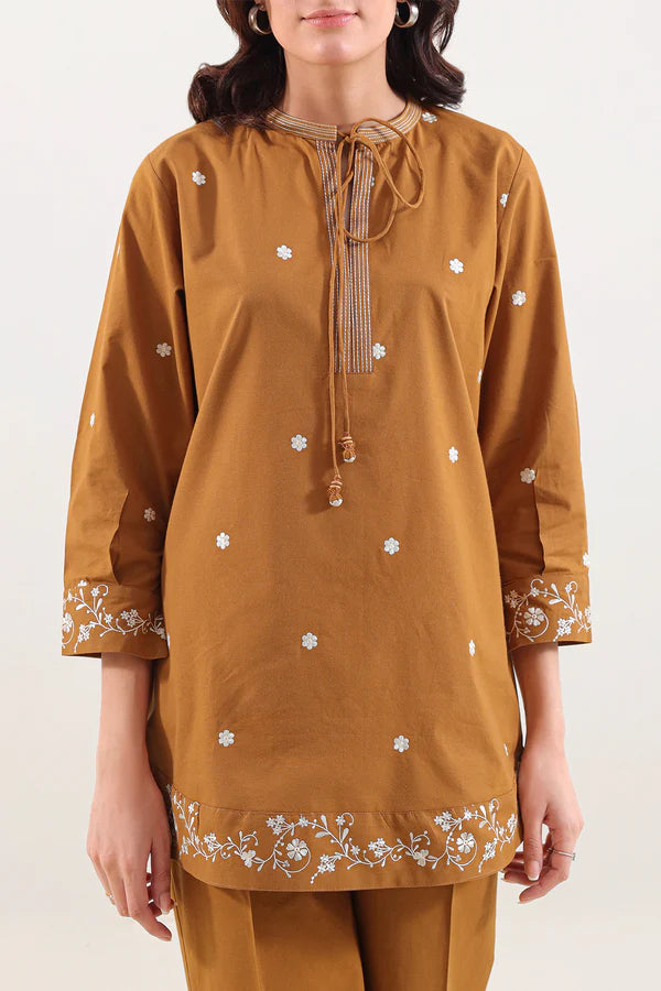 Solid Embroidered Poplin Stitched 2 piece (Shirt/Trouser)
