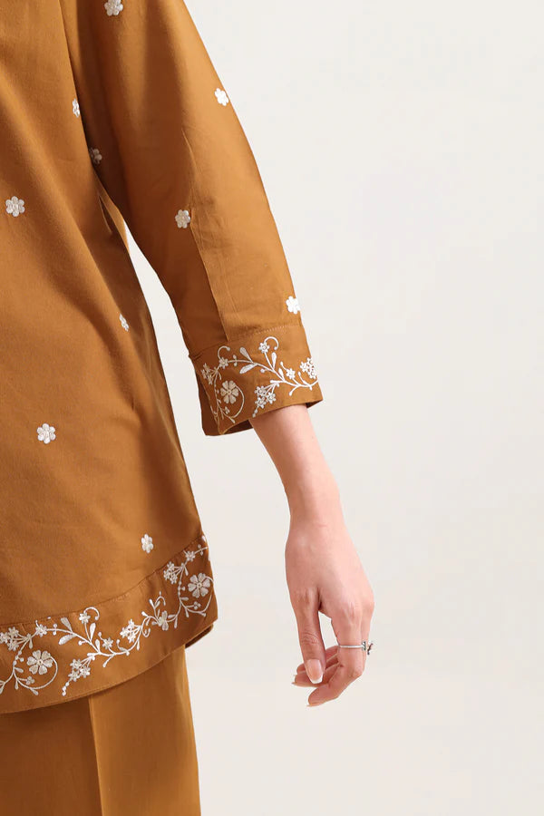 Solid Embroidered Poplin Stitched 2 piece (Shirt/Trouser)