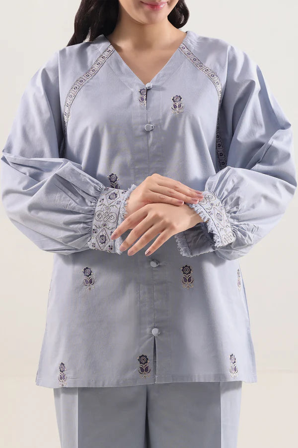Solid Embroidered Poplin Stitched 2 piece (Shirt/Trouser)
