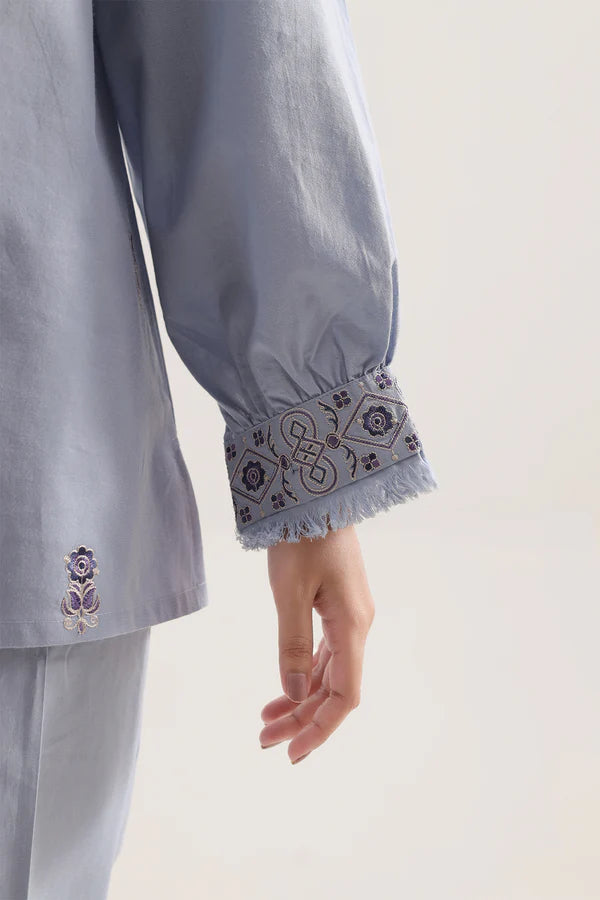 Solid Embroidered Poplin Stitched 2 piece (Shirt/Trouser)