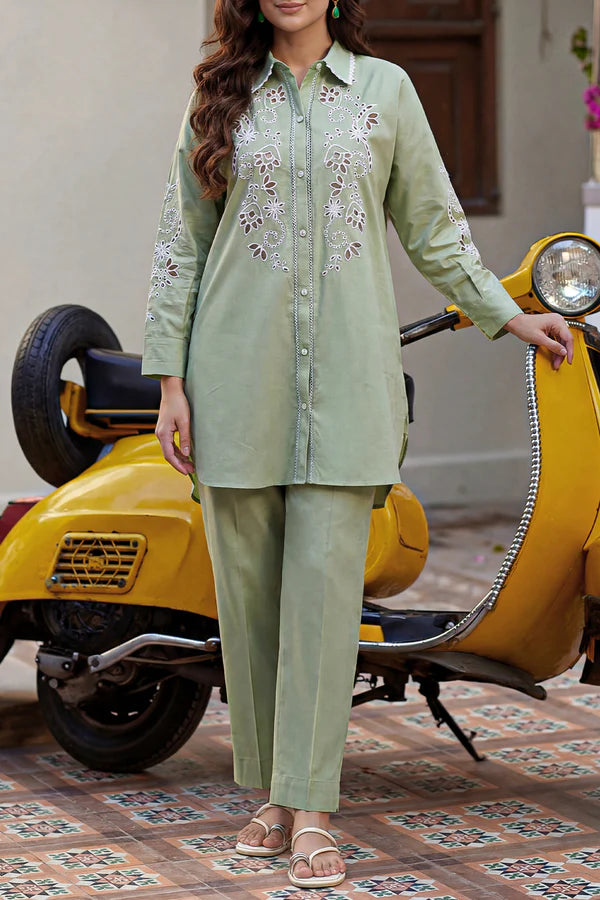 Solid Embroidered Poplin Stitched 2 piece (Shirt/Trouser)
