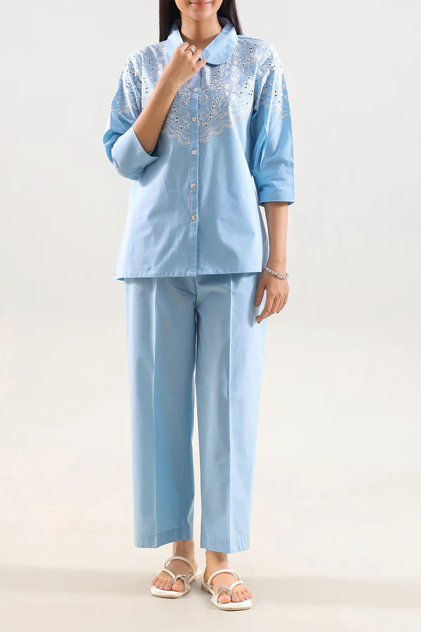 Solid Embroidered Poplin Stitched 2 piece (Shirt/Trouser)