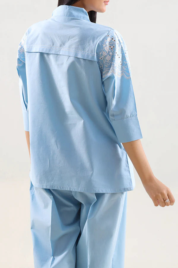 Solid Embroidered Poplin Stitched 2 piece (Shirt/Trouser)