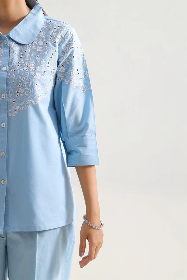 Solid Embroidered Poplin Stitched 2 piece (Shirt/Trouser)