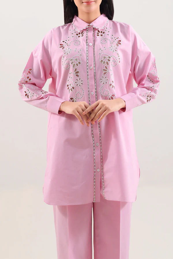 Solid Embroidered Poplin Stitched 2 piece (Shirt/Trouser)