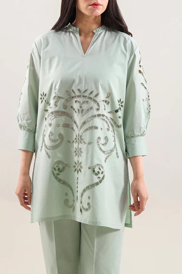 Solid Embroidered Poplin Stitched 2 piece (Shirt/Trouser)