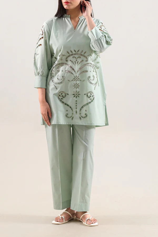 Solid Embroidered Poplin Stitched 2 piece (Shirt/Trouser)