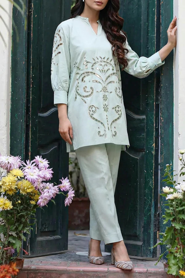 Solid Embroidered Poplin Stitched 2 piece (Shirt/Trouser)
