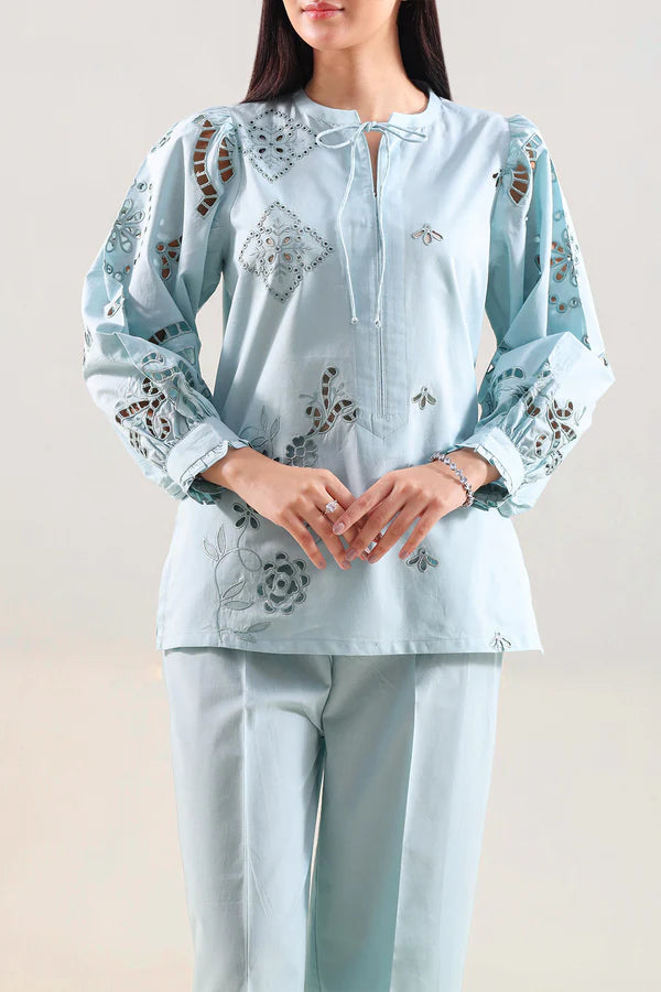 Solid Embroidered Poplin Stitched 2 piece (Shirt/Trouser)