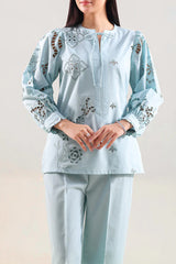 Solid Embroidered Poplin Stitched 2 piece (Shirt/Trouser)