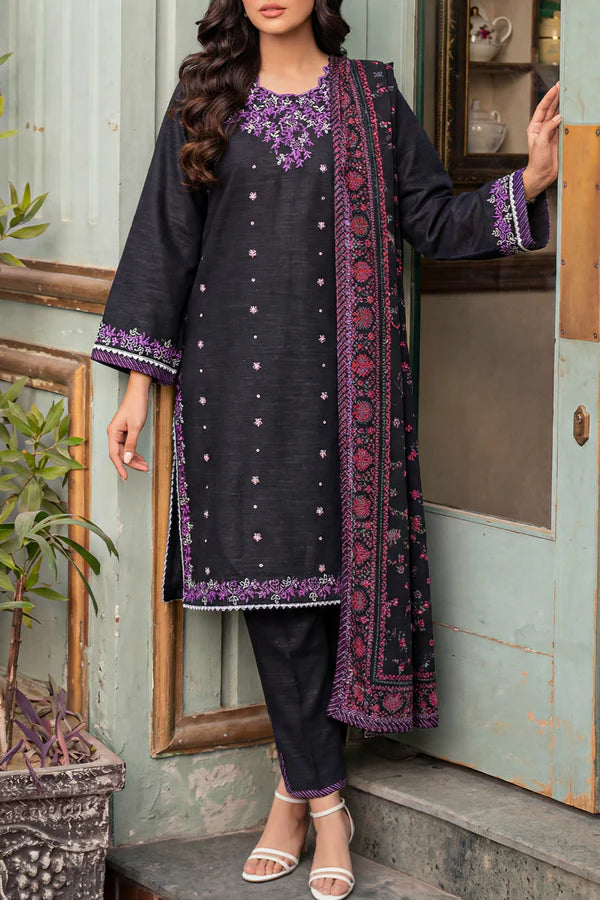 Solid Embroidered Khaddar Stitched 3 Piece