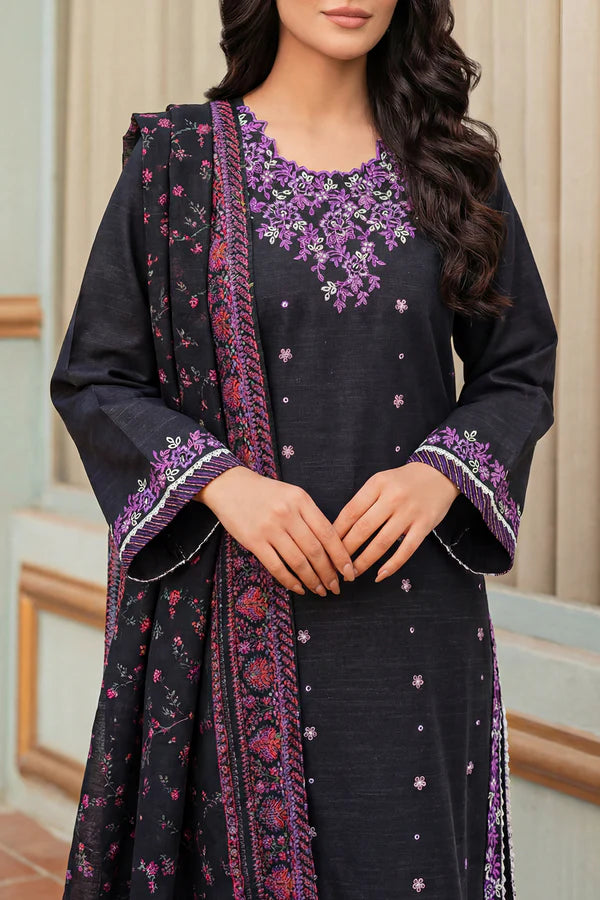 Solid Embroidered Khaddar Stitched 3 Piece