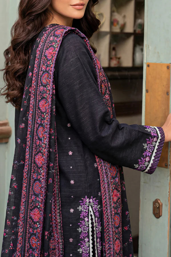 Solid Embroidered Khaddar Stitched 3 Piece