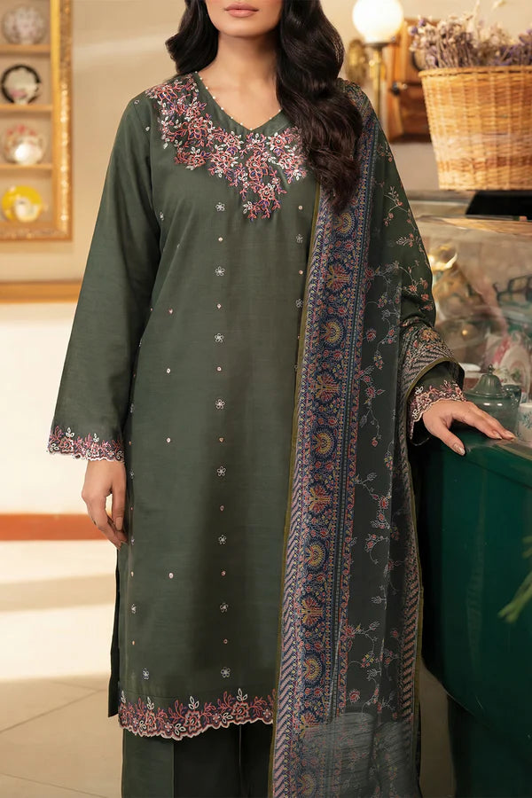 Solid Embroidered Khaddar Stitched 3 Piece