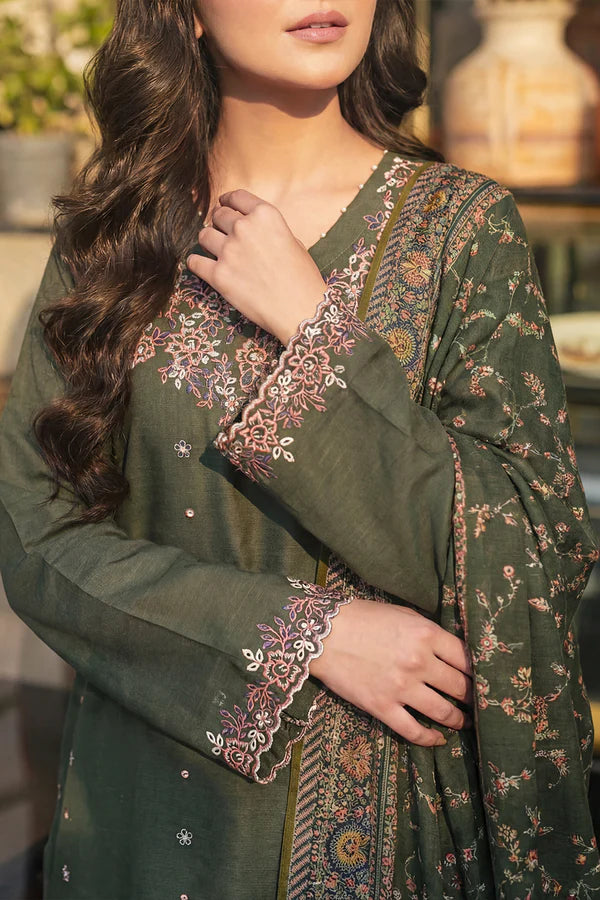 Solid Embroidered Khaddar Stitched 3 Piece