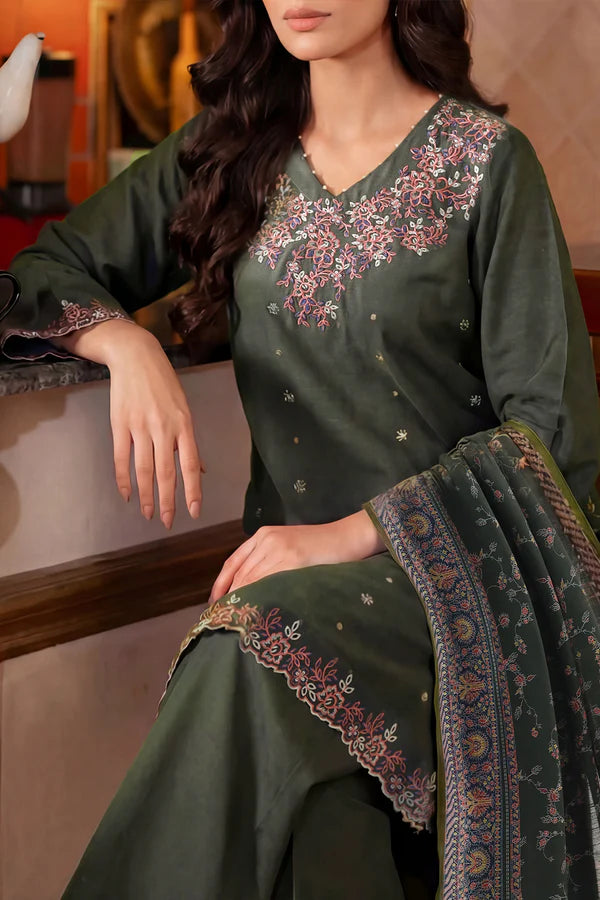 Solid Embroidered Khaddar Stitched 3 Piece
