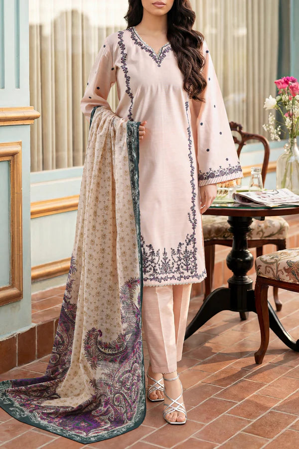 Solid Embroidered Khaddar Stitched 3 Piece