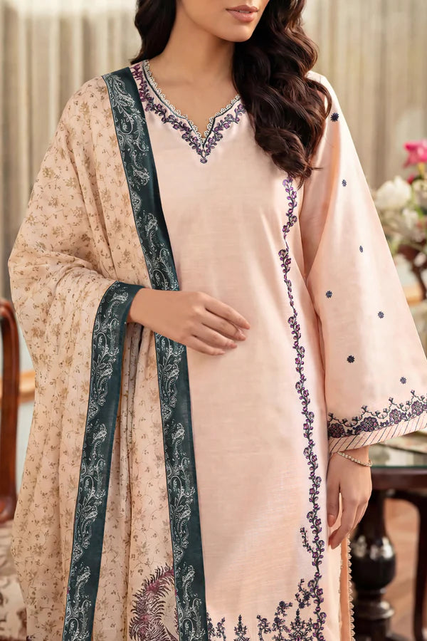 Solid Embroidered Khaddar Stitched 3 Piece