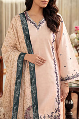Solid Embroidered Khaddar Stitched 3 Piece