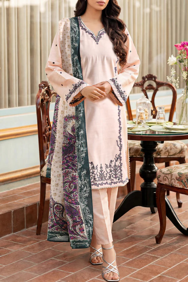 Solid Embroidered Khaddar Stitched 3 Piece
