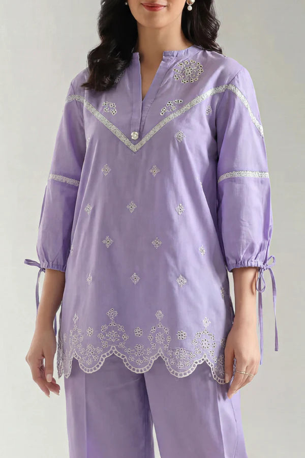 Solid Embroidered Cambric Stitched 2 Piece (Shirt/Trouser)