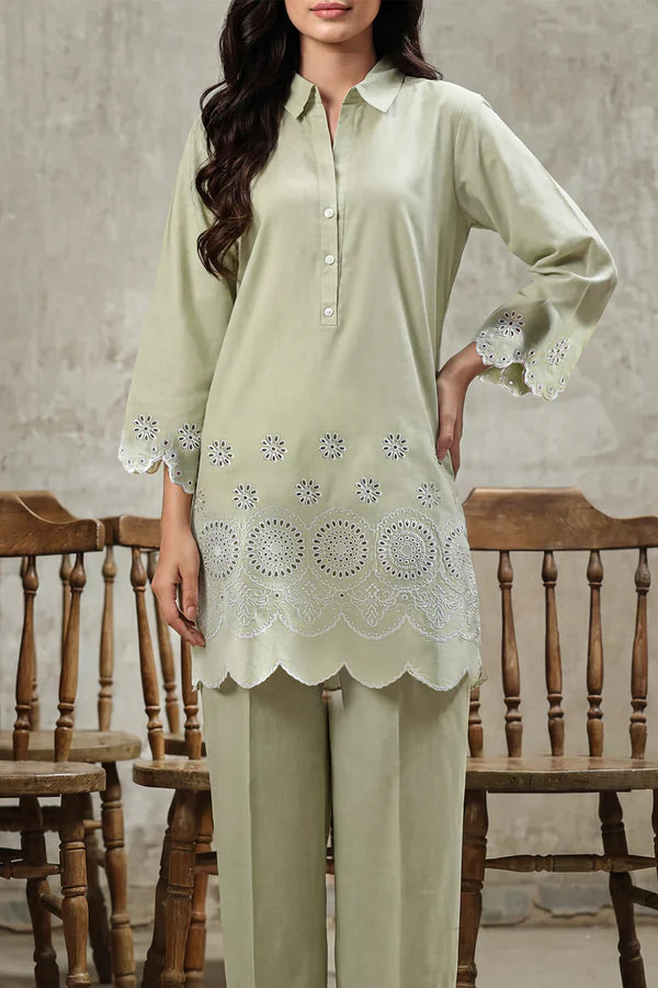 Solid Embroidered Cambric Stitched 2 Piece (Shirt/Trouser)