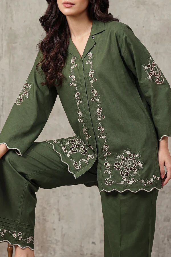 Solid Embroidered Cambric Stitched 2 Piece (Shirt/Trouser)