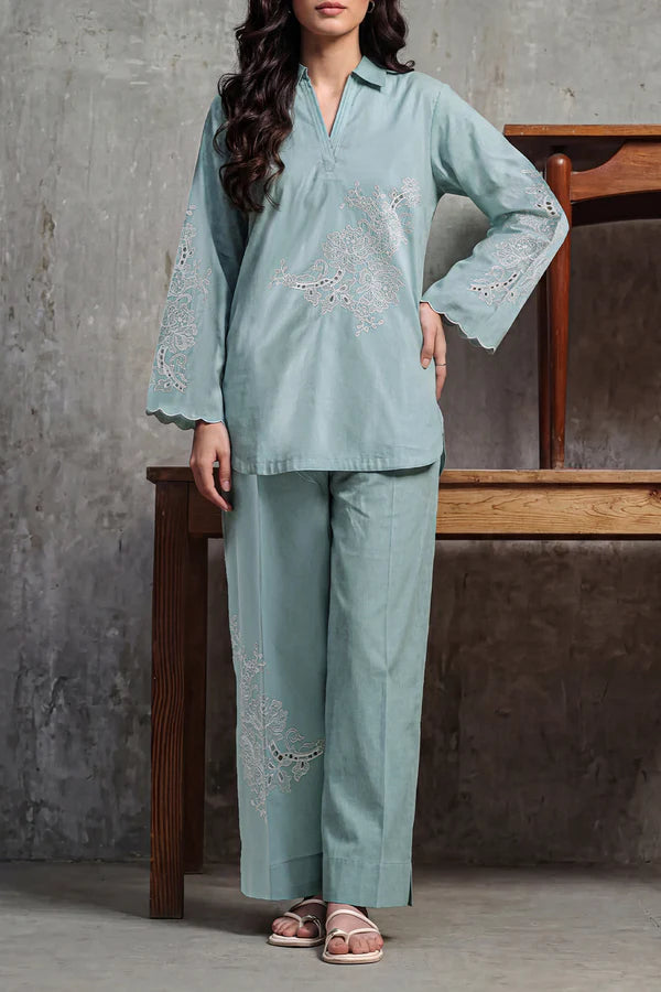 Solid Embroidered Cambric Stitched 2 Piece (Shirt/Trouser)