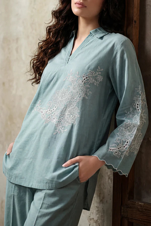 Solid Embroidered Cambric Stitched 2 Piece (Shirt/Trouser)