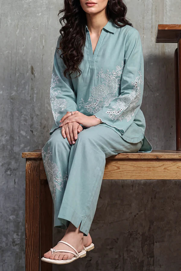 Solid Embroidered Cambric Stitched 2 Piece (Shirt/Trouser)